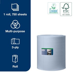Tork Industrial Heavy-Duty Wiping Paper W1 Blue 255M