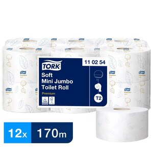 Tork Soft Mini Jumbo Toilet Paper Roll T2 White 170M