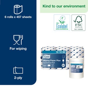 Tork Centrefeed Wiping Paper Plus M2 White 160M